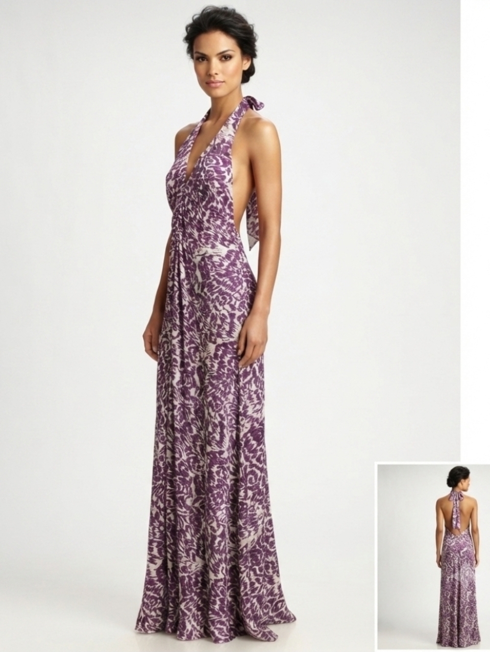 Rory Beca Purple Halter Maxi Dress Silk Tie Dye Boho Quiet Luxury Feminine